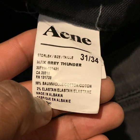 Acne Jeans Max Grey Thunder Slim Fit Denim Jeans